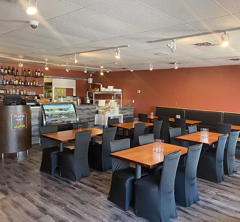 Shahi Flames restaurant interior - elegant 72-seat dining room in St. Boniface Winnipeg